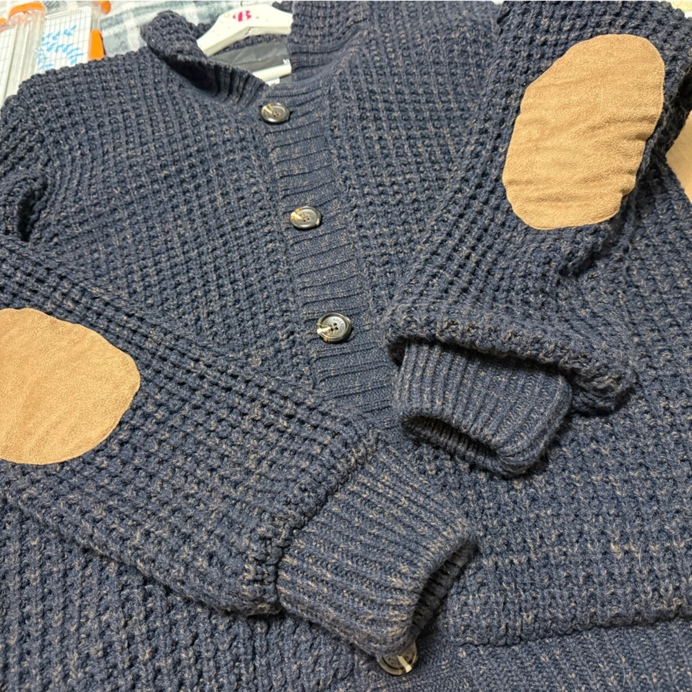 American Stitch Men’s XL Quilted Knit Cardigan in Dark Blue Lined Elbow Patches - Picture 8 of 9